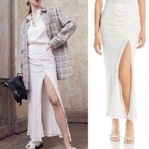 NWT IRO Paris Hagat Ruched Midi Skirt in Ecru Silk - Size US 8